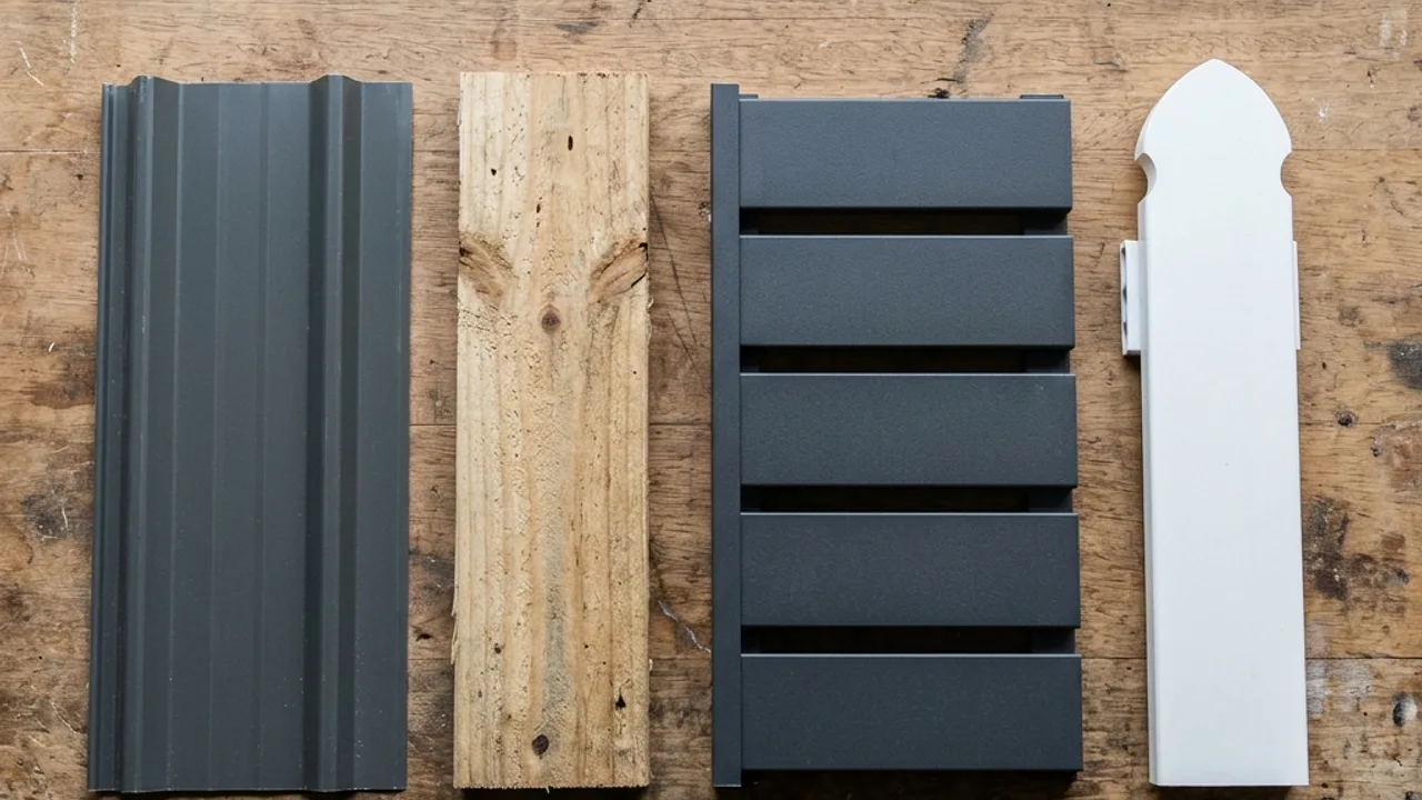 Timber fence material samples and paling detail